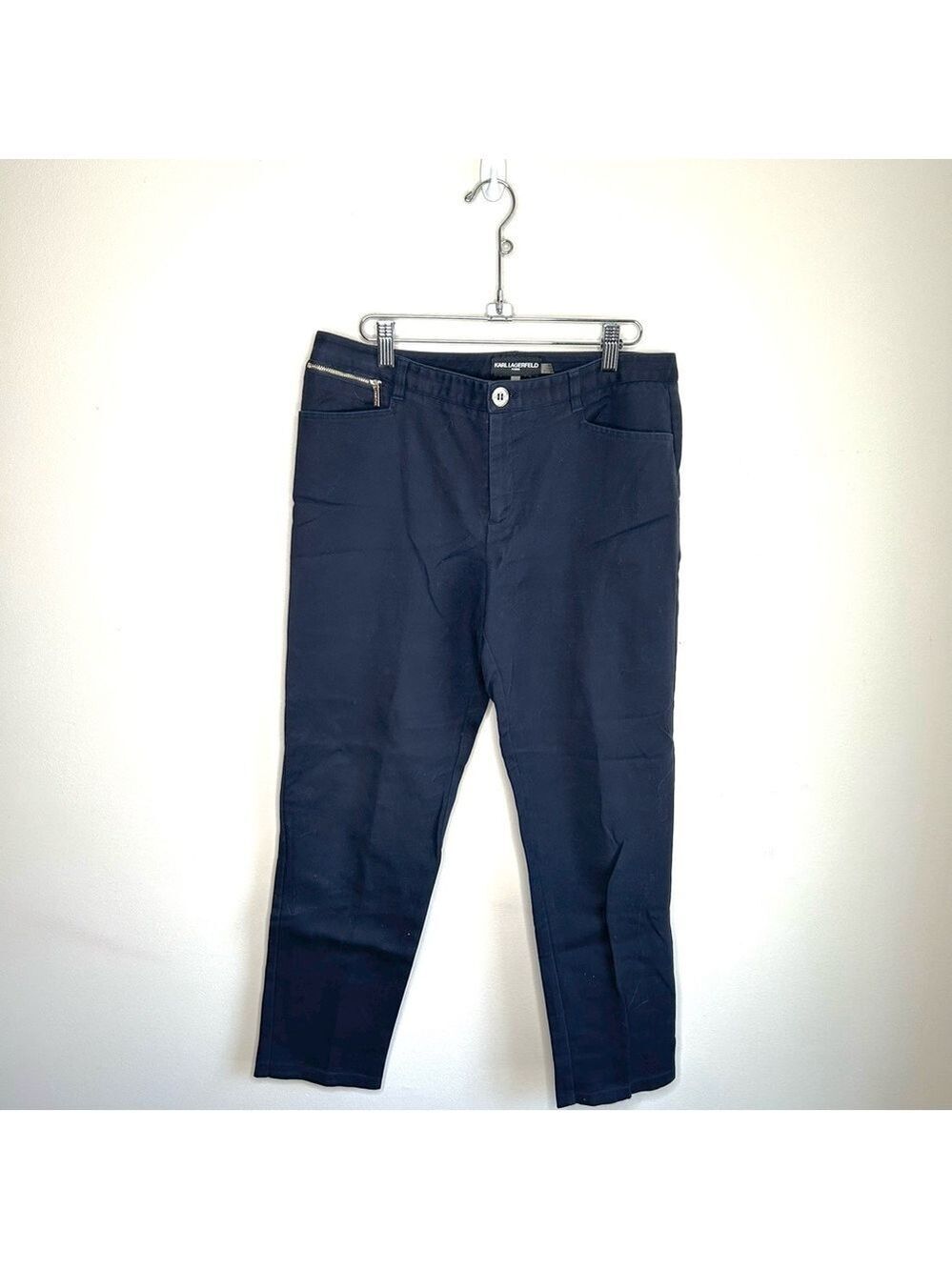 Karl Lagerfeld Navy Cotton Stretch Trousers Size 8